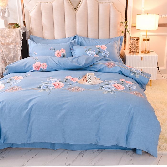 91家纺网 家纺一手货源 找家纺 磨毛世家家纺 2026新款多规格铂金磨毛纯棉加厚全棉磨毛四件套 因为爱情-蓝