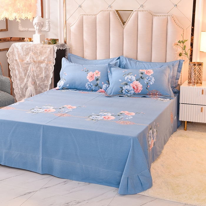 91家纺网 家纺一手货源 找家纺 磨毛世家家纺 2026新款多规格铂金磨毛纯棉加厚全棉磨毛四件套 因为爱情-蓝