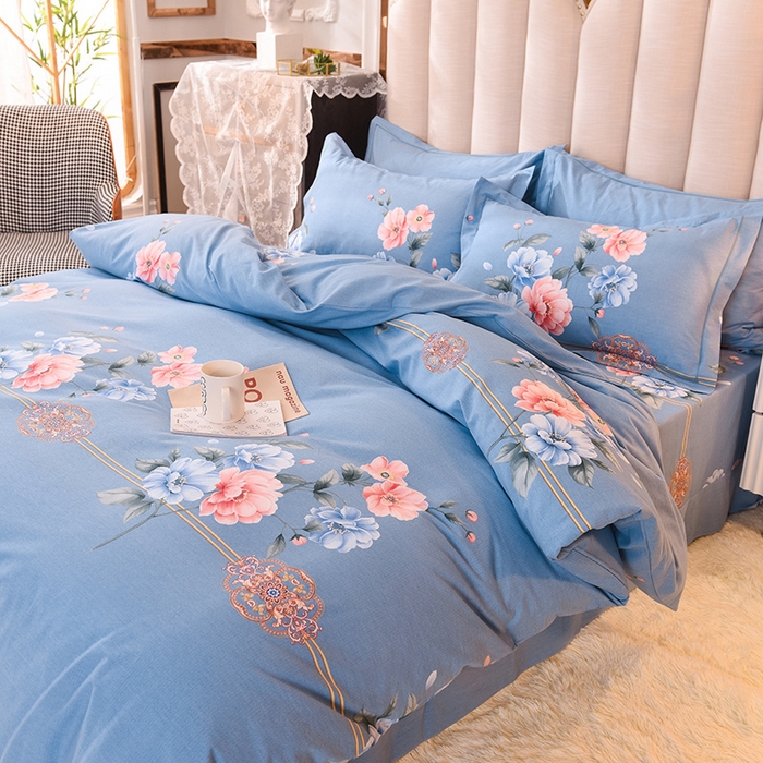 91家纺网 家纺一手货源 找家纺 磨毛世家家纺 2026新款多规格铂金磨毛纯棉加厚全棉磨毛四件套 因为爱情-蓝