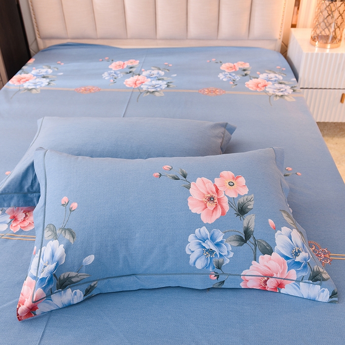 91家纺网 家纺一手货源 找家纺 磨毛世家家纺 2026新款多规格铂金磨毛纯棉加厚全棉磨毛四件套 因为爱情-蓝