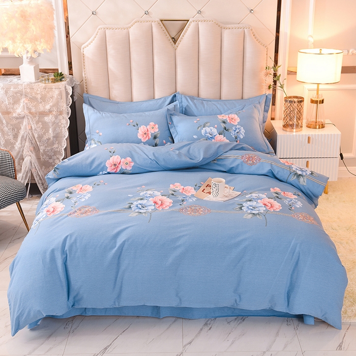 磨毛世家家纺 2026新款多规格铂金磨毛纯棉加厚全棉磨毛四件套 因为爱情-蓝