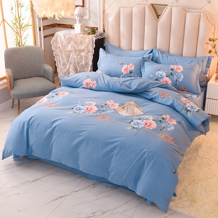 91家纺网 家纺一手货源 找家纺 磨毛世家家纺 2026新款多规格铂金磨毛纯棉加厚全棉磨毛四件套 因为爱情-蓝