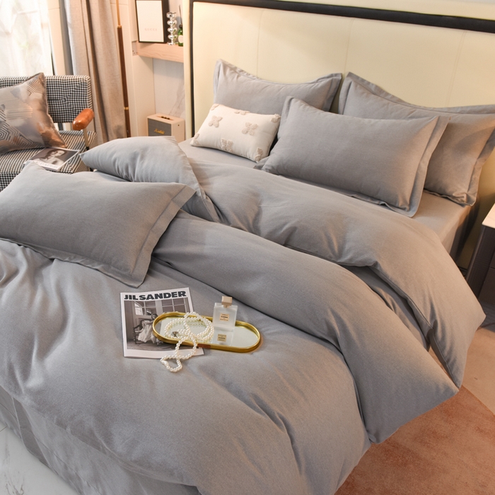 91家纺网 家纺一手货源 找家纺 磨毛世家家纺 2026新款多规格铂金磨毛纯棉加厚全棉磨毛四件套 银灰