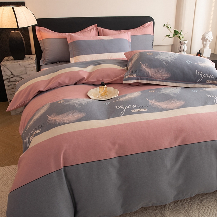 91家纺网 家纺一手货源 找家纺 磨毛世家家纺 2026新款多规格铂金磨毛纯棉加厚全棉磨毛四件套 羽飞舞-豆沙