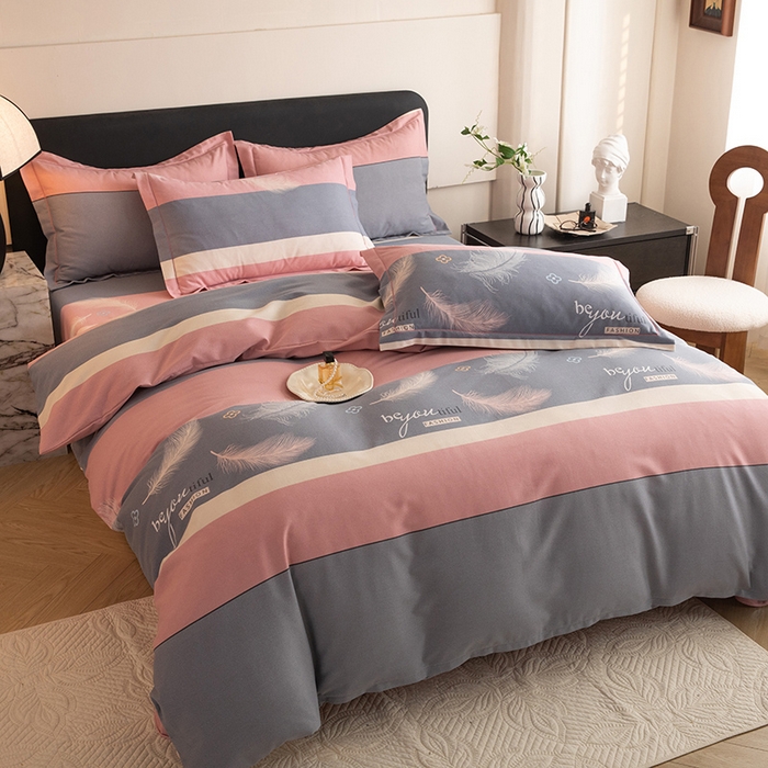 91家纺网 家纺一手货源 找家纺 磨毛世家家纺 2026新款多规格铂金磨毛纯棉加厚全棉磨毛四件套 羽飞舞-豆沙