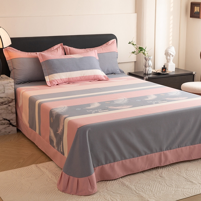 91家纺网 家纺一手货源 找家纺 磨毛世家家纺 2026新款多规格铂金磨毛纯棉加厚全棉磨毛四件套 羽飞舞-豆沙