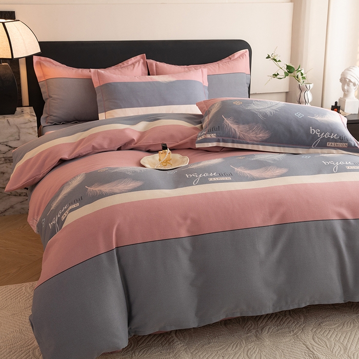 91家纺网 家纺一手货源 找家纺 磨毛世家家纺 2026新款多规格铂金磨毛纯棉加厚全棉磨毛四件套 羽飞舞-豆沙