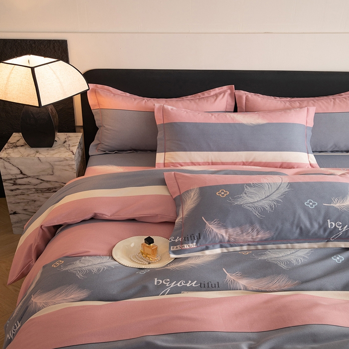 91家纺网 家纺一手货源 找家纺 磨毛世家家纺 2026新款多规格铂金磨毛纯棉加厚全棉磨毛四件套 羽飞舞-豆沙