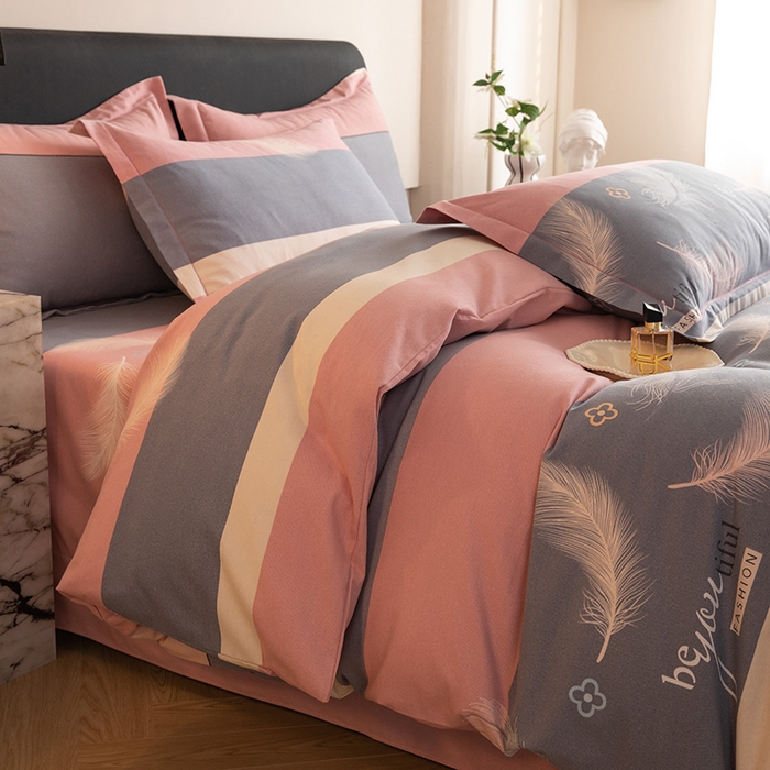 91家纺网 家纺一手货源 找家纺 磨毛世家家纺 2026新款多规格铂金磨毛纯棉加厚全棉磨毛四件套 羽飞舞-豆沙