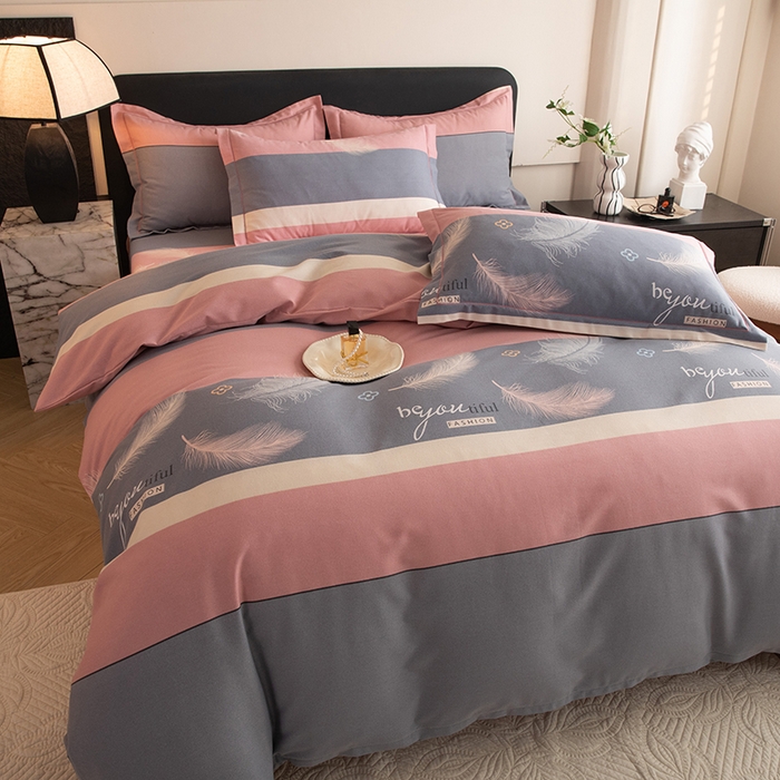 91家纺网 家纺一手货源 找家纺 磨毛世家家纺 2026新款多规格铂金磨毛纯棉加厚全棉磨毛四件套 羽飞舞-豆沙