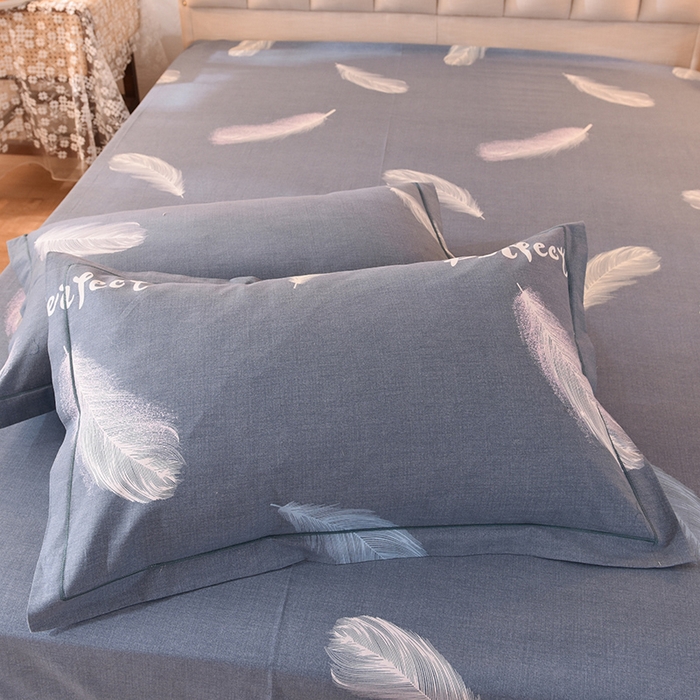 91家纺网 家纺一手货源 找家纺 磨毛世家家纺 2026新款多规格铂金磨毛纯棉加厚全棉磨毛四件套 羽毛飘飘-蓝