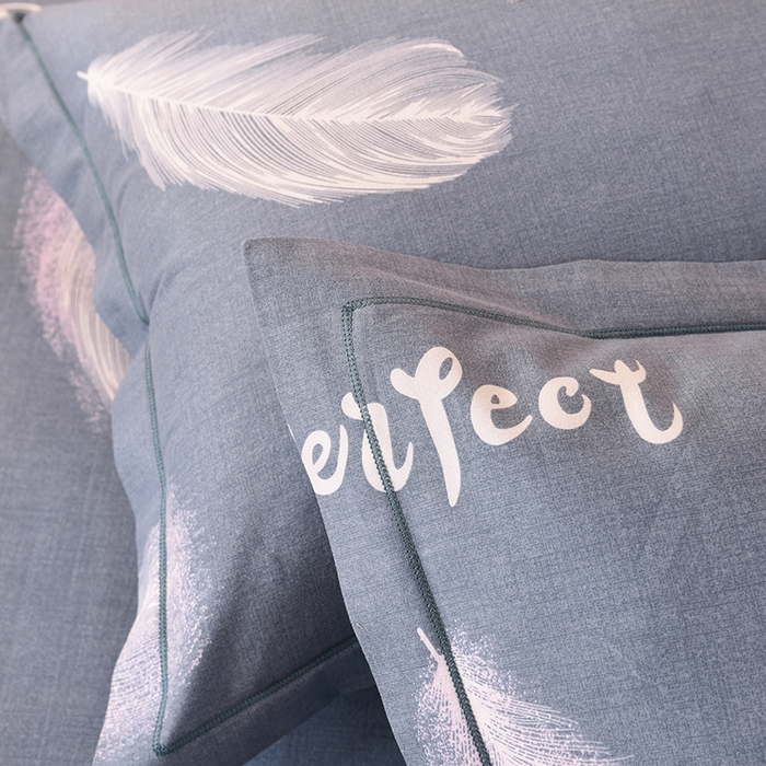 91家纺网 家纺一手货源 找家纺 磨毛世家家纺 2026新款多规格铂金磨毛纯棉加厚全棉磨毛四件套 羽毛飘飘-蓝