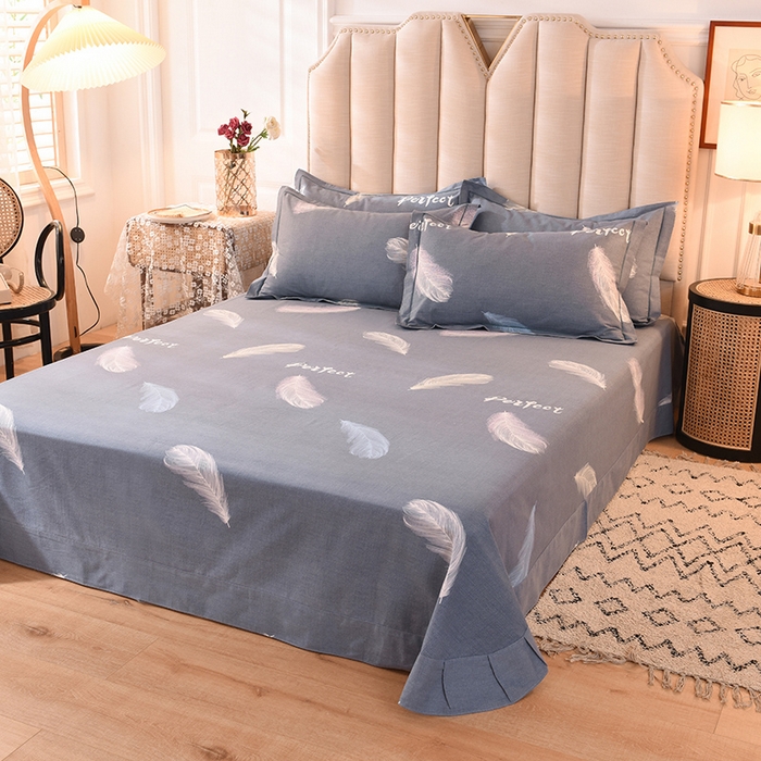 91家纺网 家纺一手货源 找家纺 磨毛世家家纺 2026新款多规格铂金磨毛纯棉加厚全棉磨毛四件套 羽毛飘飘-蓝