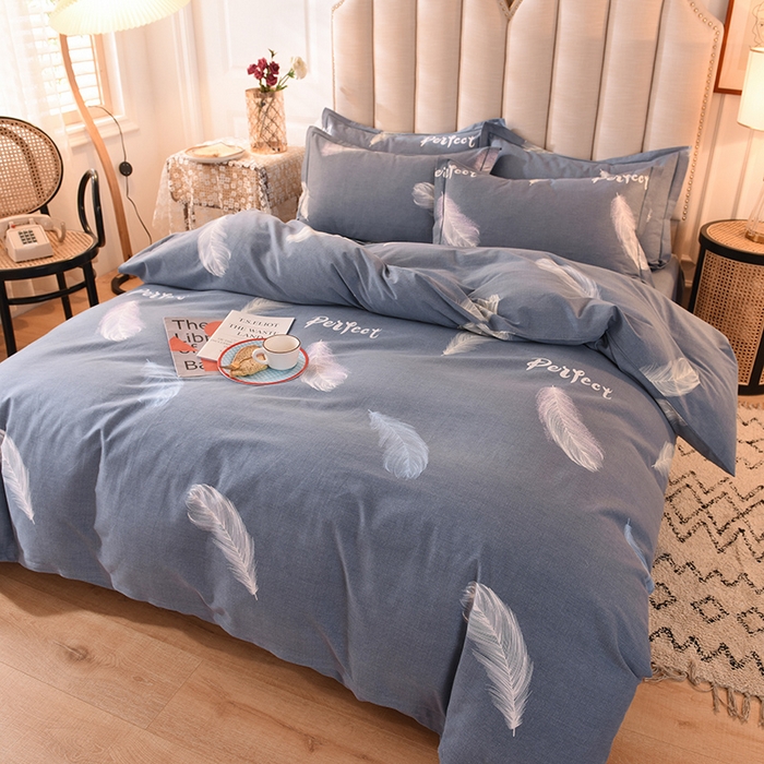 91家纺网 家纺一手货源 找家纺 磨毛世家家纺 2026新款多规格铂金磨毛纯棉加厚全棉磨毛四件套 羽毛飘飘-蓝