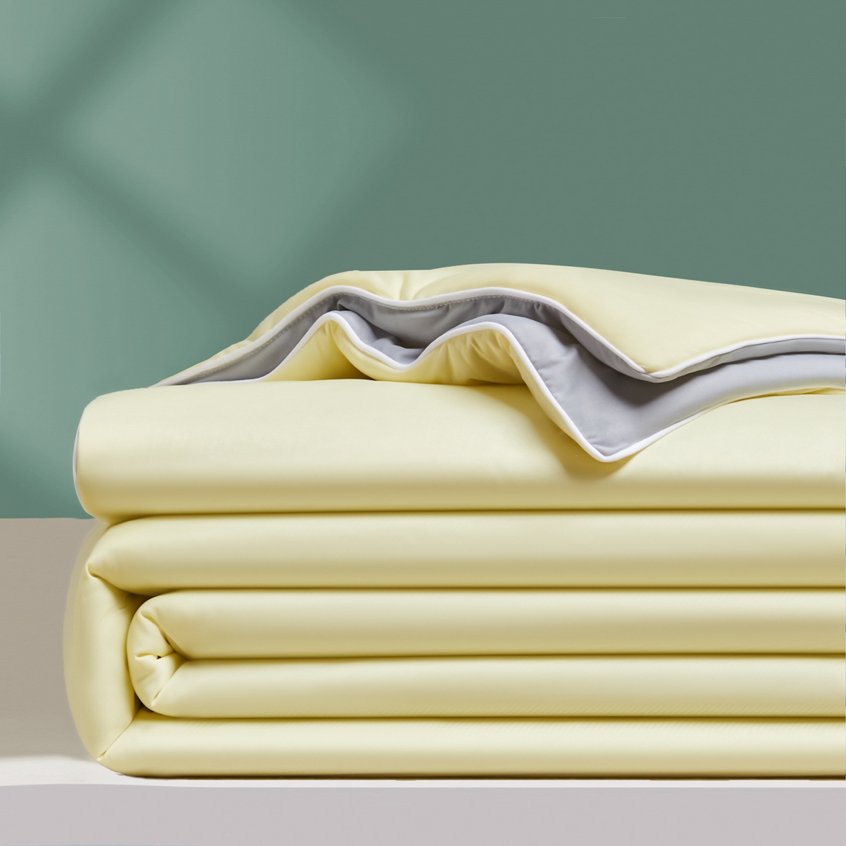 91家纺网 家纺一手货源 找家纺 吾秀家居 2026新款冰爽系列-凉感丝夏被四件套 嫩黄