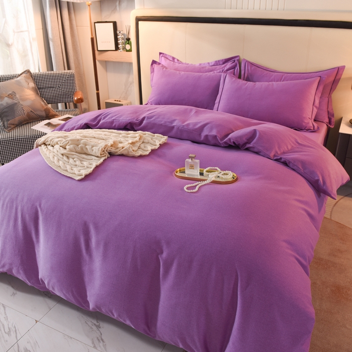 91家纺网 家纺一手货源 找家纺 磨毛世家家纺 2026新款多规格铂金磨毛纯棉加厚全棉磨毛四件套 紫色