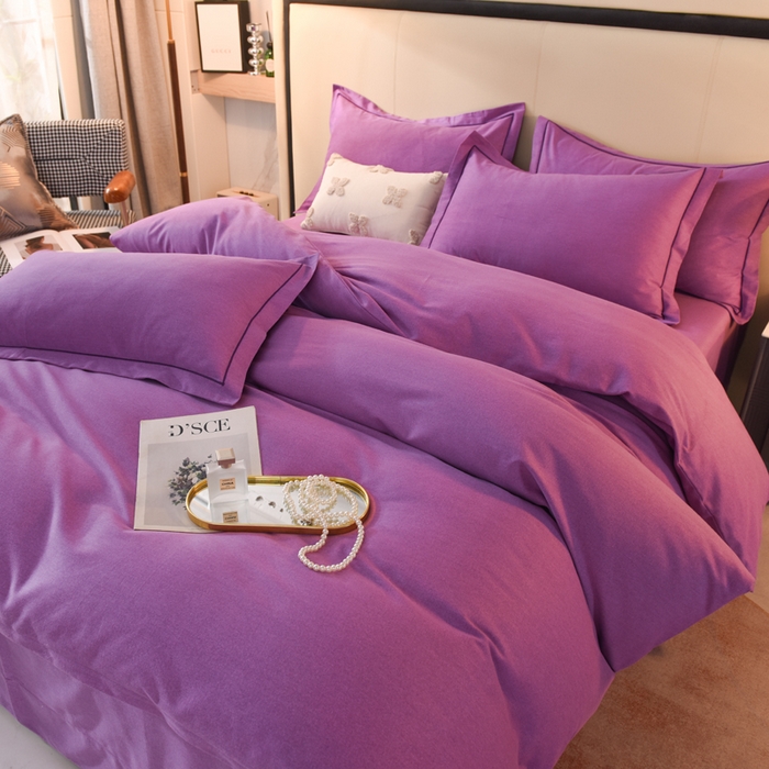 91家纺网 家纺一手货源 找家纺 磨毛世家家纺 2026新款多规格铂金磨毛纯棉加厚全棉磨毛四件套 紫色