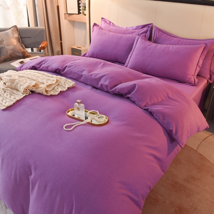 91家纺网 家纺一手货源 找家纺 磨毛世家家纺 2026新款多规格铂金磨毛纯棉加厚全棉磨毛四件套 紫色