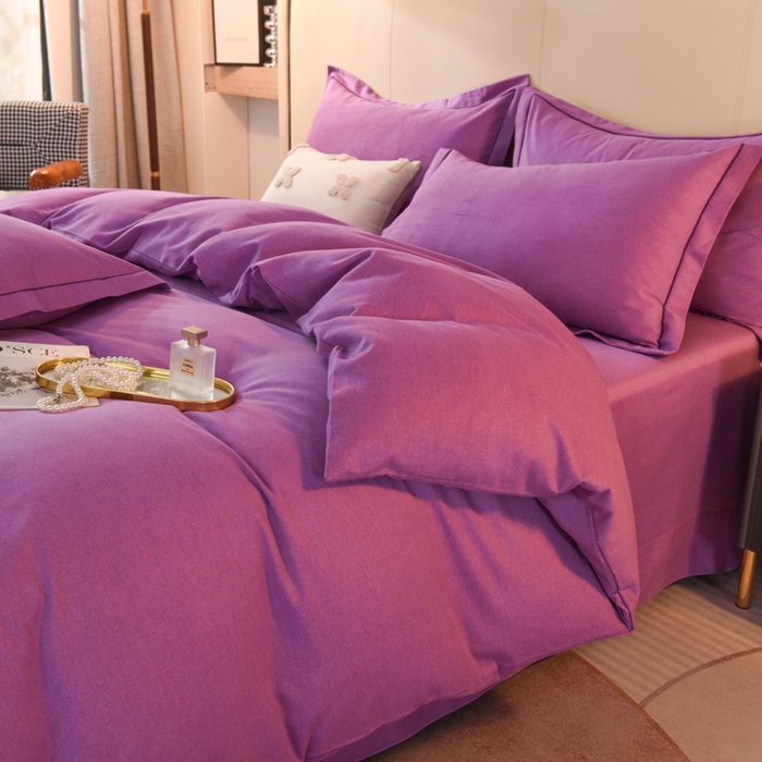 91家纺网 家纺一手货源 找家纺 磨毛世家家纺 2026新款多规格铂金磨毛纯棉加厚全棉磨毛四件套 紫色