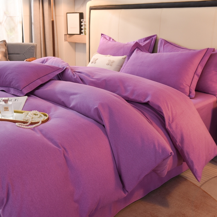 91家纺网 家纺一手货源 找家纺 磨毛世家家纺 2026新款多规格铂金磨毛纯棉加厚全棉磨毛四件套 紫色