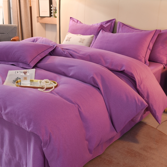 91家纺网 家纺一手货源 找家纺 磨毛世家家纺 2026新款多规格铂金磨毛纯棉加厚全棉磨毛四件套 紫色