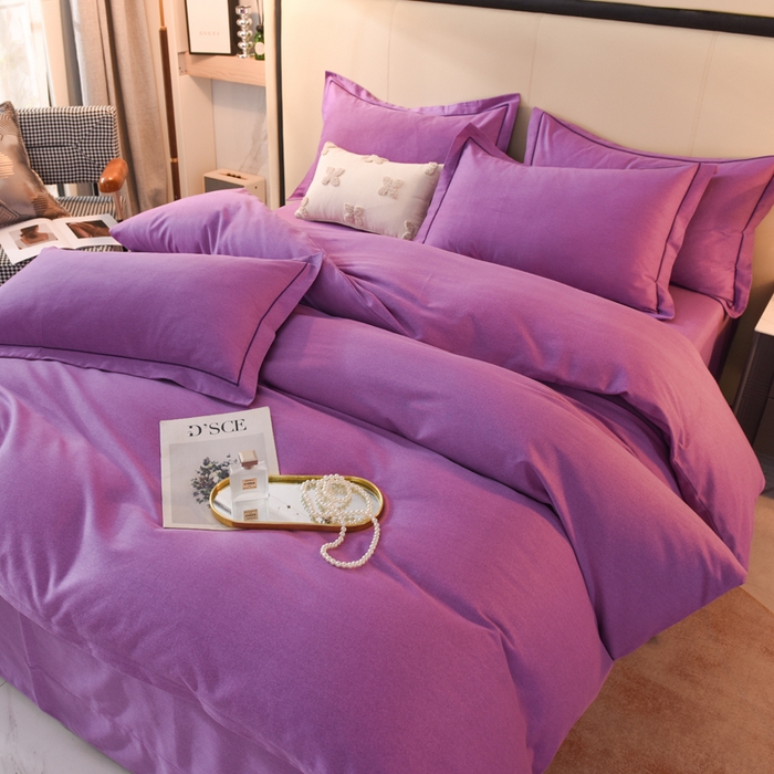 91家纺网 家纺一手货源 找家纺 磨毛世家家纺 2026新款多规格铂金磨毛纯棉加厚全棉磨毛四件套 紫色