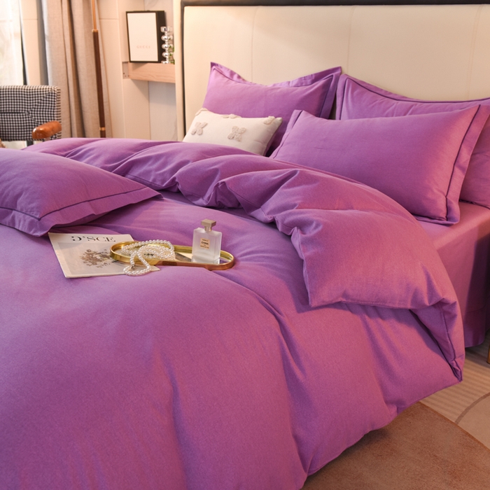 91家纺网 家纺一手货源 找家纺 磨毛世家家纺 2026新款多规格铂金磨毛纯棉加厚全棉磨毛四件套 紫色