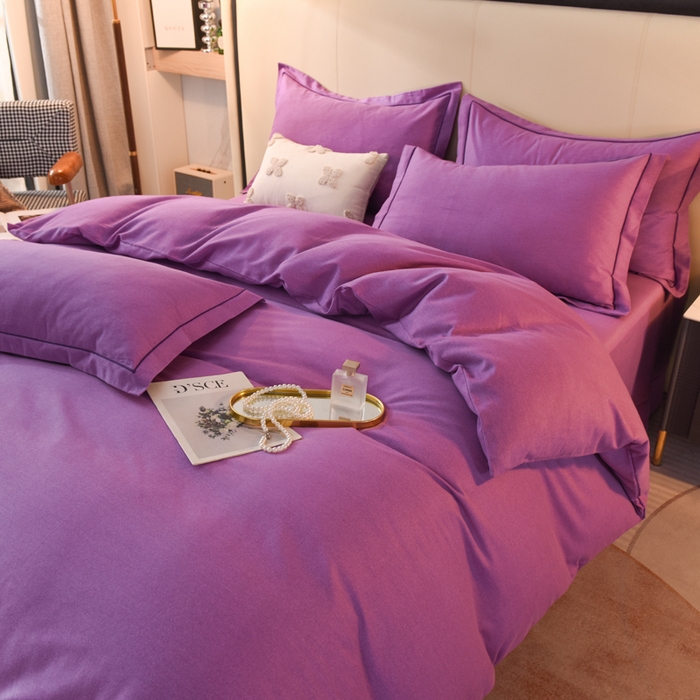91家纺网 家纺一手货源 找家纺 磨毛世家家纺 2026新款多规格铂金磨毛纯棉加厚全棉磨毛四件套 紫色