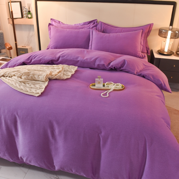 91家纺网 家纺一手货源 找家纺 磨毛世家家纺 2026新款多规格铂金磨毛纯棉加厚全棉磨毛四件套 紫色
