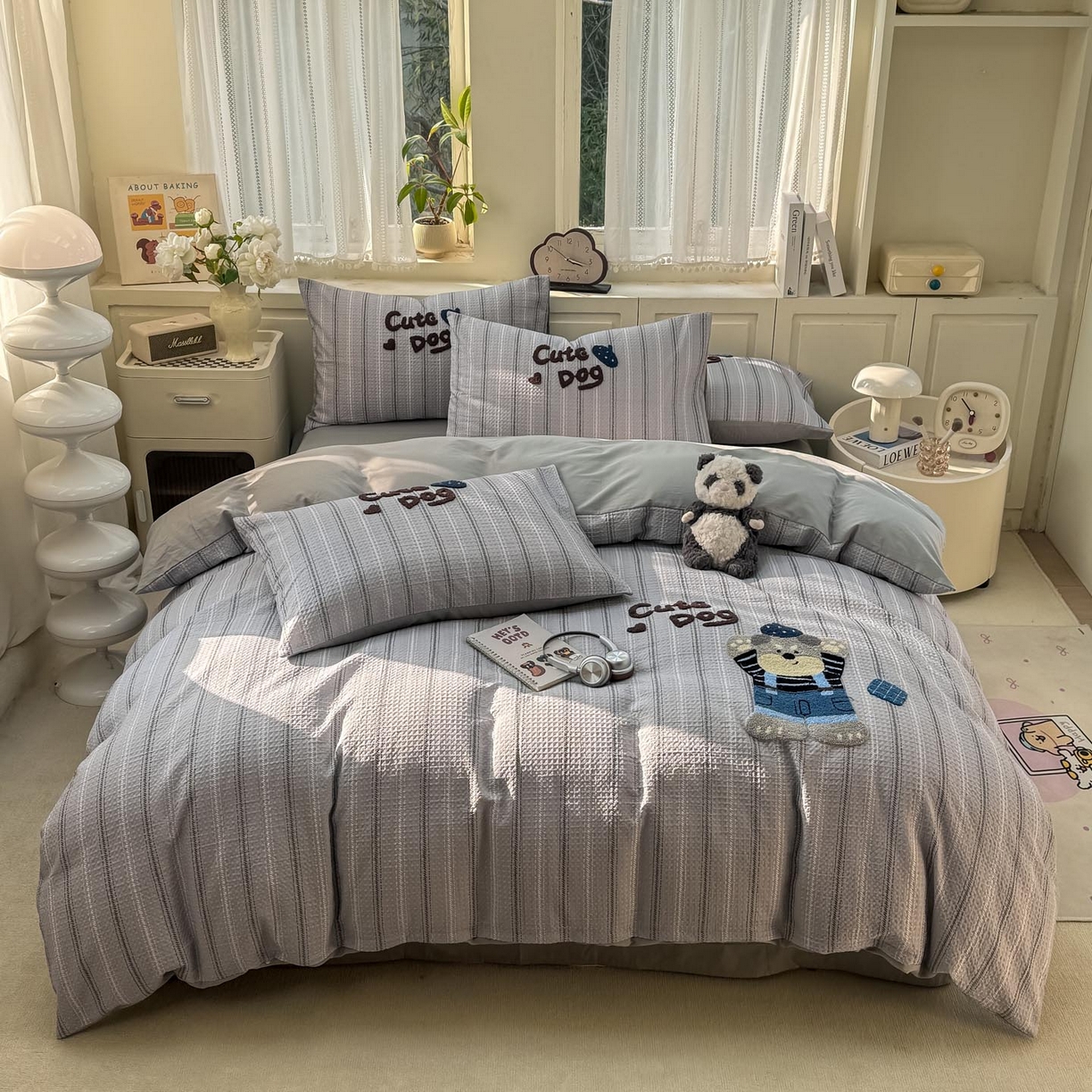 91家纺网 家纺一手货源 找家纺 宜家坊 2026新款全棉纯棉华夫格毛巾绣四件套 文艺牛仔