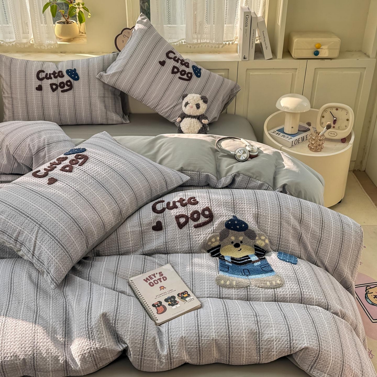 宜家坊 2026新款全棉纯棉华夫格毛巾绣四件套 文艺牛仔