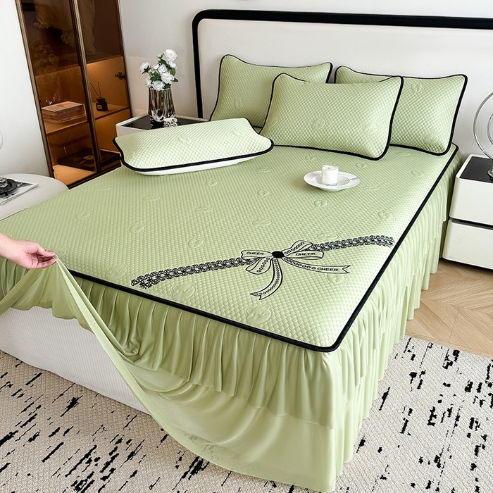 91家纺网 家纺一手货源 找家纺 （总）卡罗兰 2026新款豆豆冰丝凉席夏被复合三明治蝴蝶结床裙三件四件套