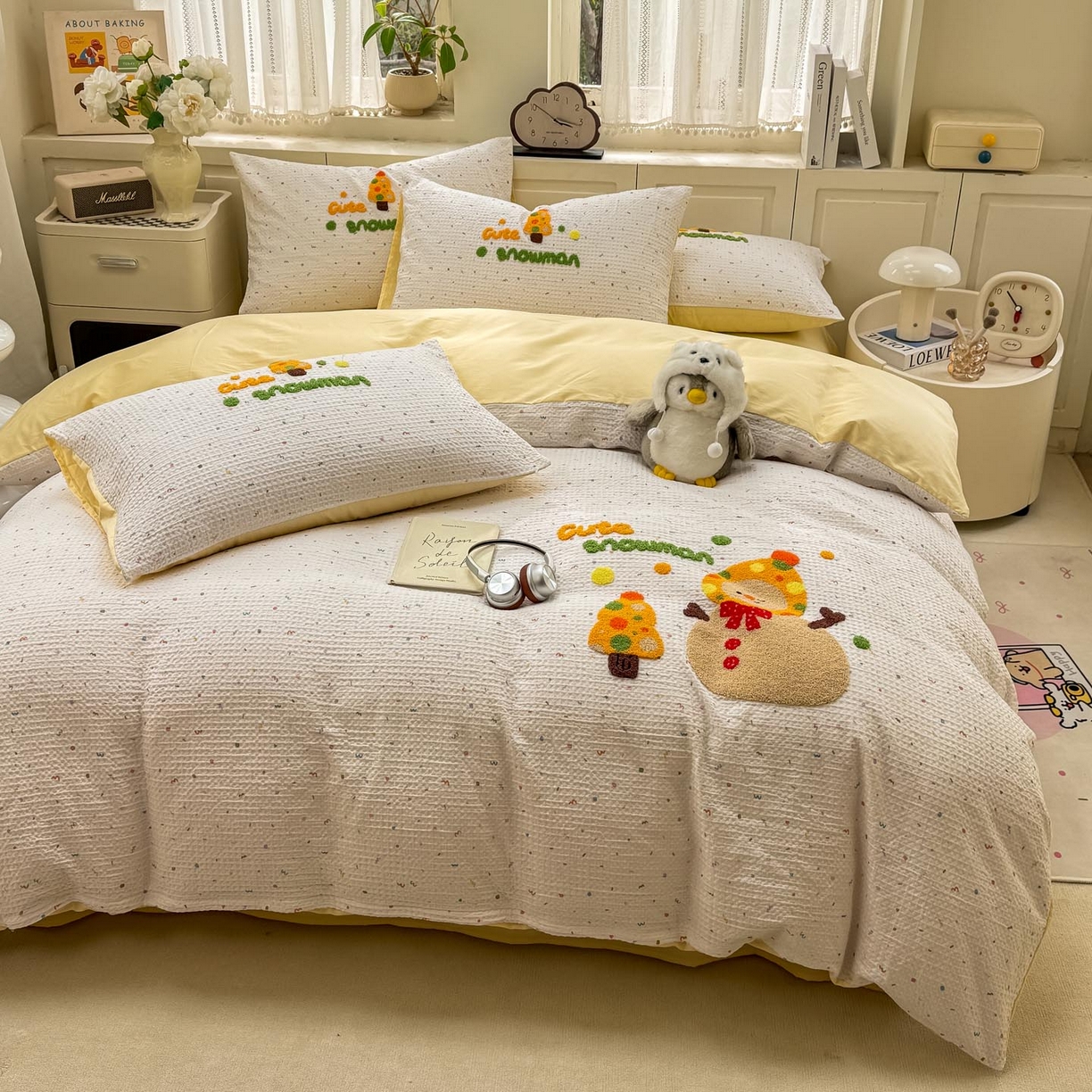 91家纺网 家纺一手货源 找家纺 宜家坊 2026新款全棉纯棉华夫格毛巾绣四件套 雪崩崩