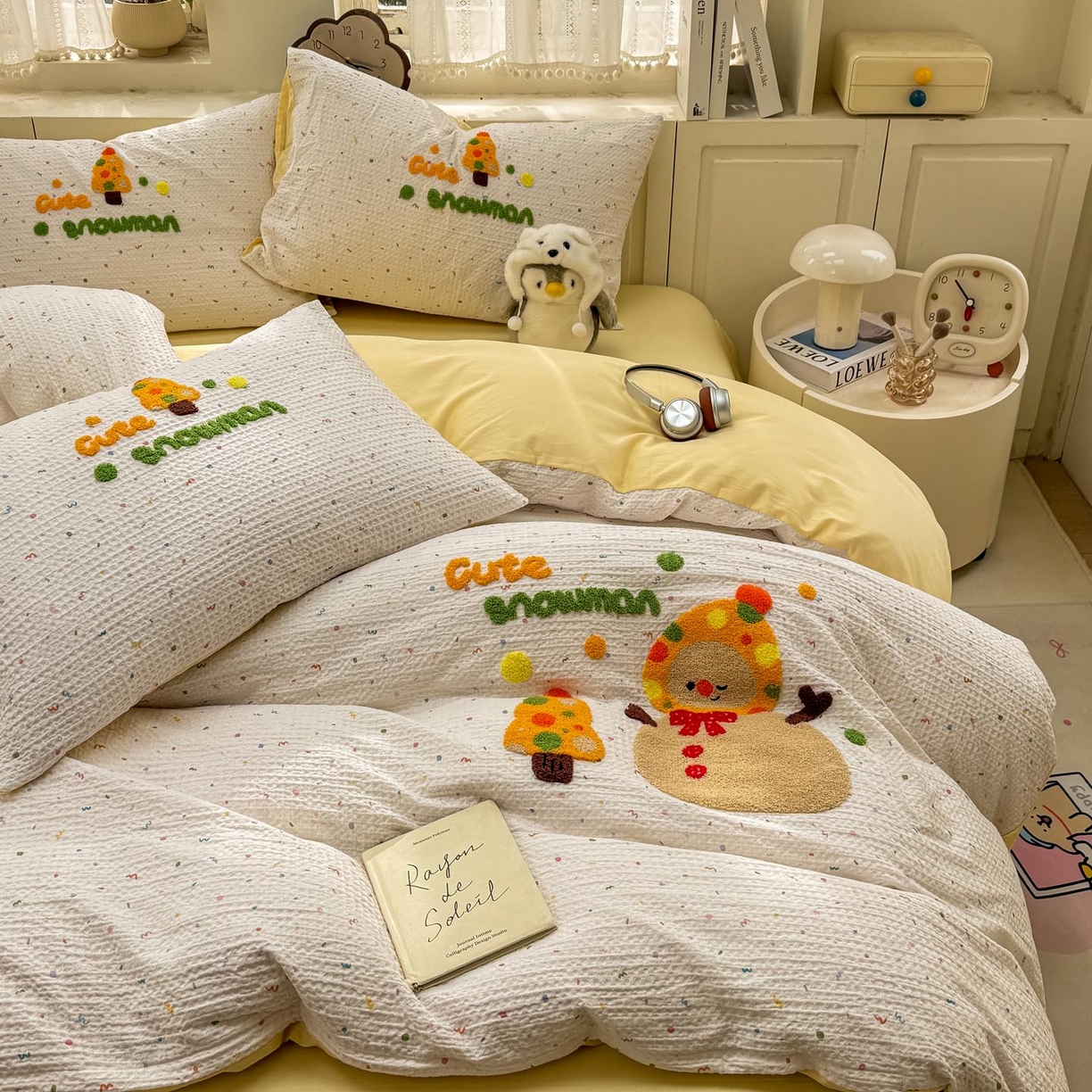 宜家坊 2026新款全棉纯棉华夫格毛巾绣四件套 雪崩崩