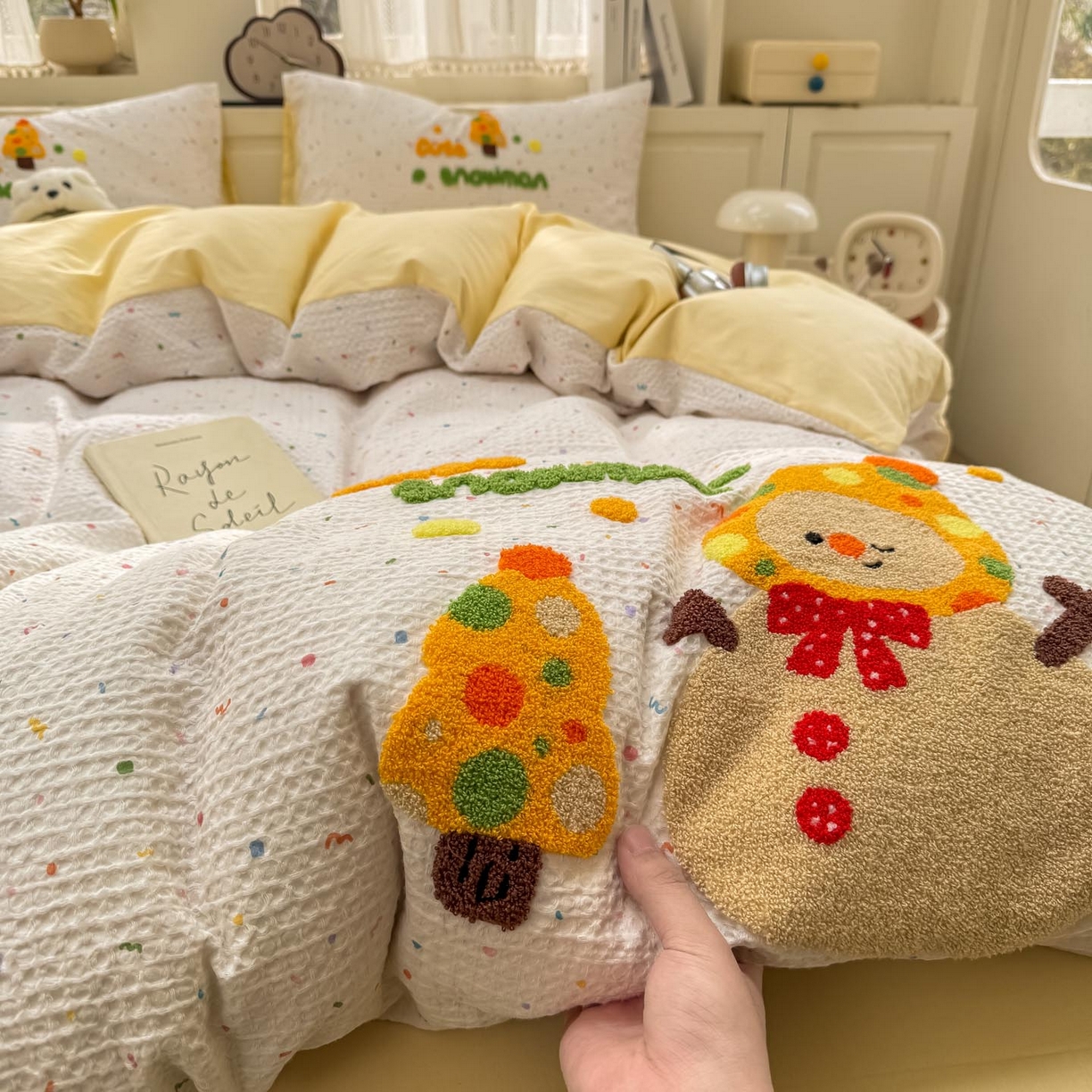 91家纺网 家纺一手货源 找家纺 宜家坊 2026新款全棉纯棉华夫格毛巾绣四件套 雪崩崩