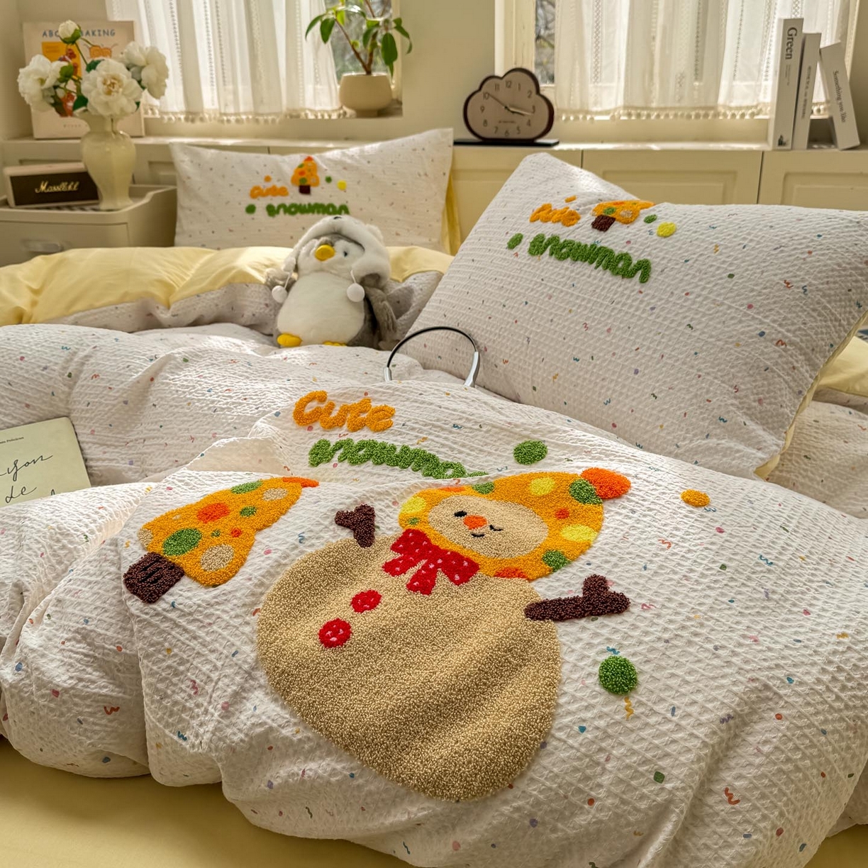 91家纺网 家纺一手货源 找家纺 宜家坊 2026新款全棉纯棉华夫格毛巾绣四件套 雪崩崩