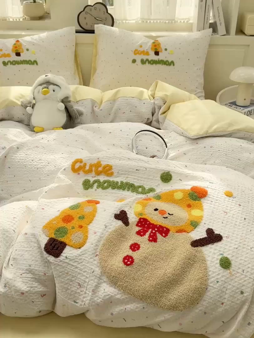 91家纺网 家纺一手货源 找家纺 宜家坊 2026新款全棉纯棉华夫格毛巾绣四件套 雪崩崩