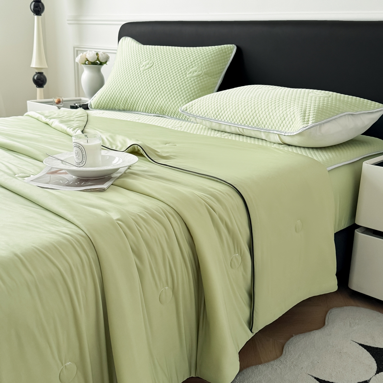 91家纺网 家纺一手货源 找家纺 （总）卡罗兰 2026新款豆豆冰丝凉席夏被复合三明治蝴蝶结床裙三件四件套