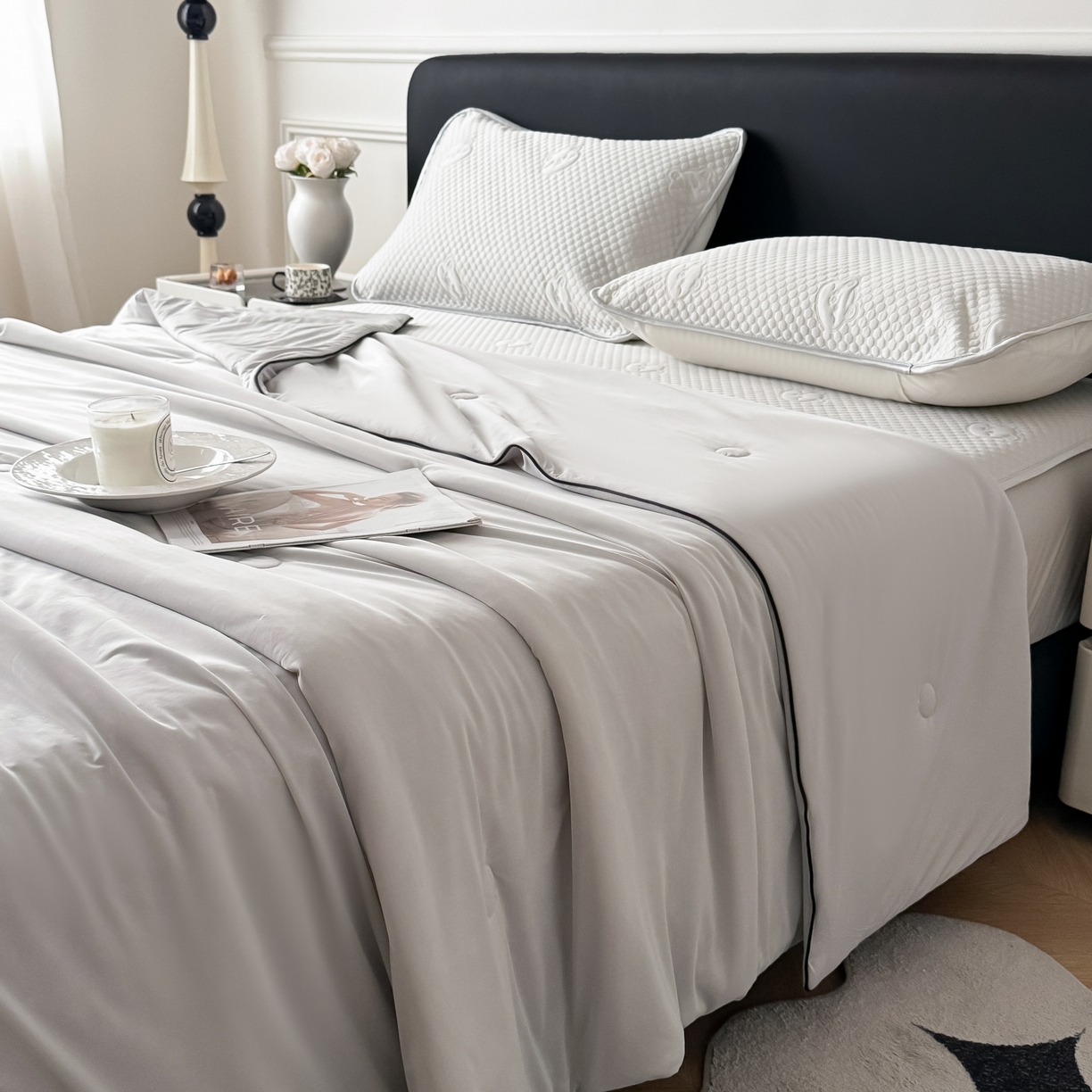 91家纺网 家纺一手货源 找家纺 （总）卡罗兰 2026新款豆豆冰丝凉席夏被复合三明治蝴蝶结床裙三件四件套