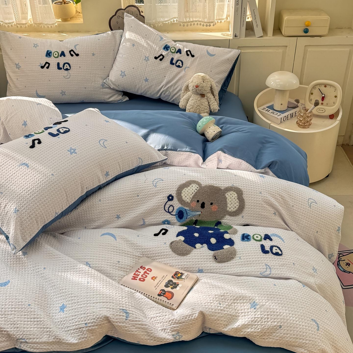 宜家坊 2026新款全棉纯棉华夫格毛巾绣四件套 音乐派