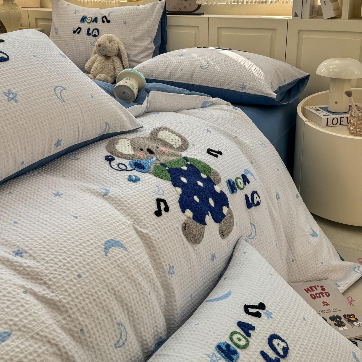 91家纺网 家纺一手货源 找家纺 宜家坊 2026新款全棉纯棉华夫格毛巾绣四件套 音乐派