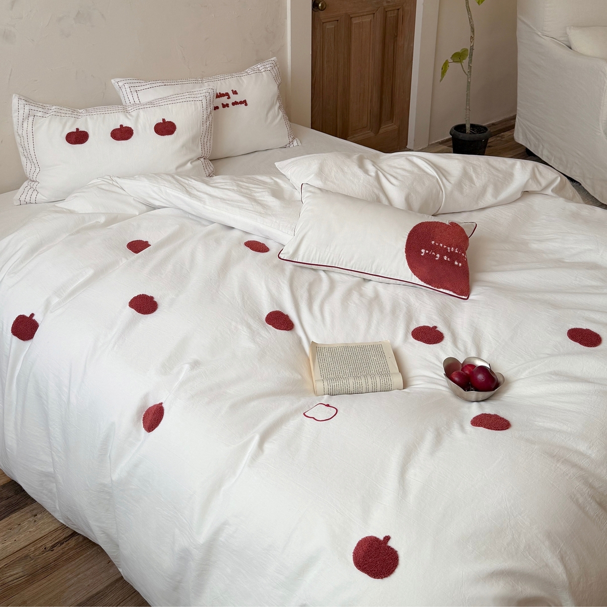 91家纺网 家纺一手货源 找家纺 （总）鹿班家居 2026新款全棉纯棉水洗棉毛巾绣四件套-平安果（标准会员-20元）