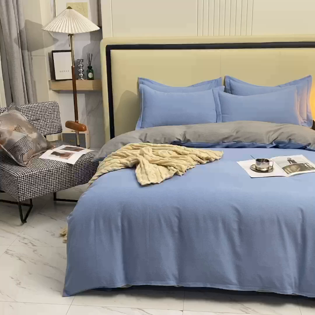 91家纺网 家纺一手货源 找家纺 磨毛世家家纺 2026新款多规格铂金磨毛纯棉加厚全棉磨毛四件套 双拼-蓝灰