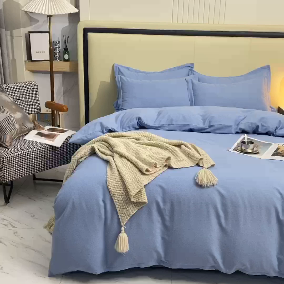 91家纺网 家纺一手货源 找家纺 磨毛世家家纺 2026新款多规格铂金磨毛纯棉加厚全棉磨毛四件套 天蓝