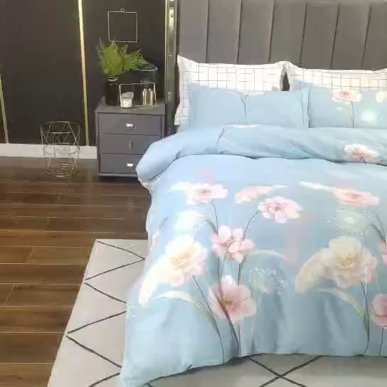 91家纺网 家纺一手货源 找家纺 磨毛世家家纺 2026新款多规格铂金磨毛纯棉加厚全棉磨毛四件套 相思花影-蓝