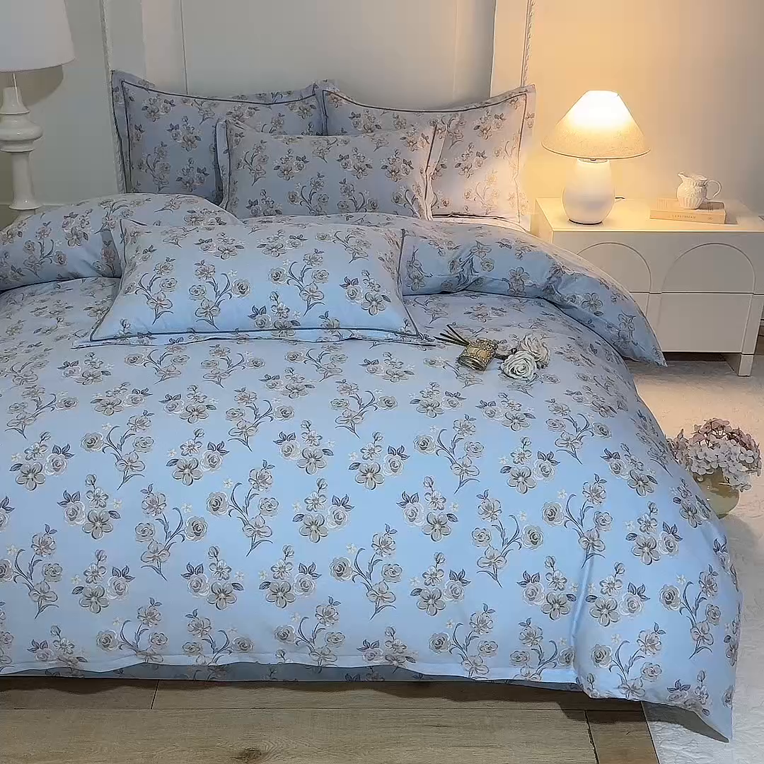 91家纺网 家纺一手货源 找家纺 磨毛世家家纺 2026新款多规格铂金磨毛纯棉加厚全棉磨毛四件套 香雪海-蓝