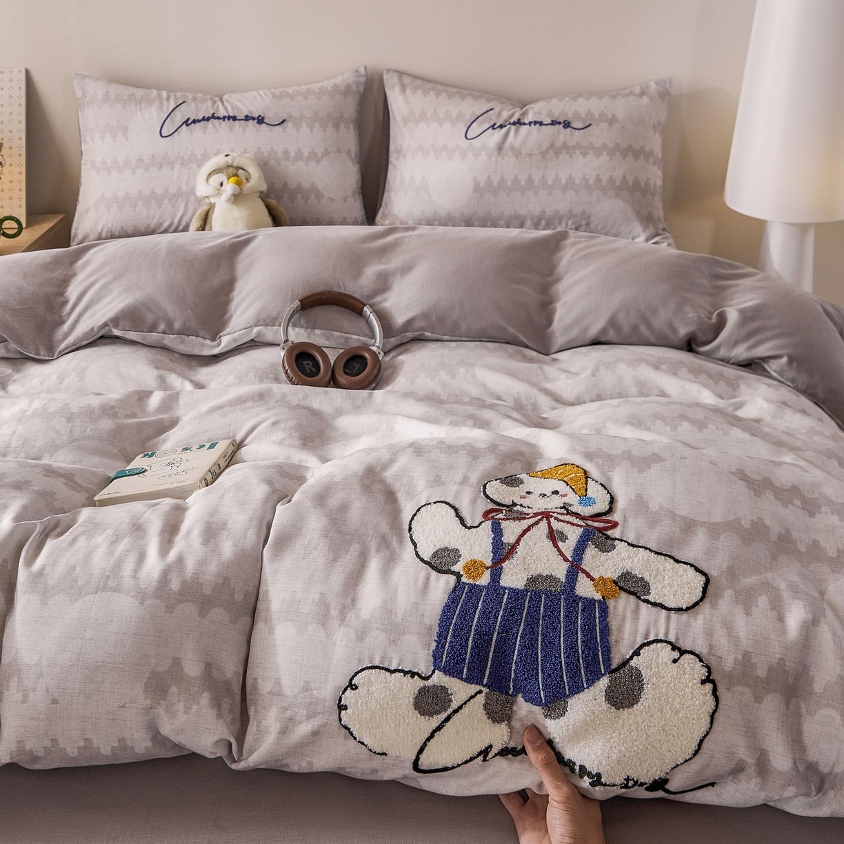 宜家坊 2026新款A类全棉双层纱毛巾绣四件套 斑点