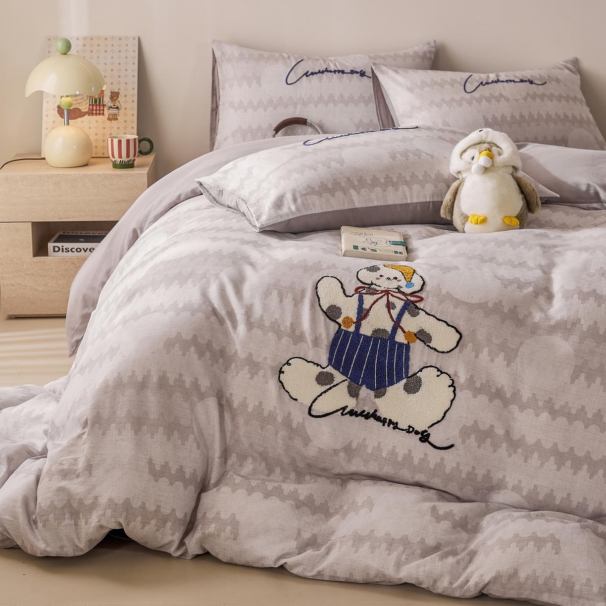 91家纺网 家纺一手货源 找家纺 宜家坊 2026新款A类全棉双层纱毛巾绣四件套 斑点