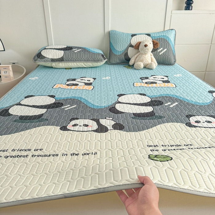 91家纺网 家纺一手货源 找家纺 七里香 2026春夏新款凉感丝数码印花乳胶凉席 印花-熊猫蓝