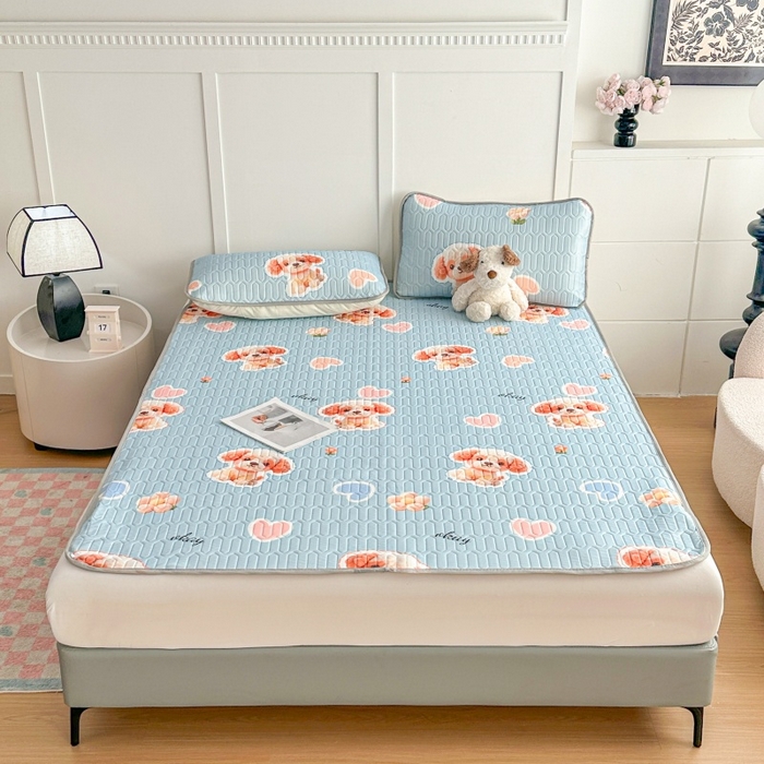 91家纺网 家纺一手货源 找家纺 七里香 2026春夏新款凉感丝数码印花乳胶凉席 印花-爱心狗